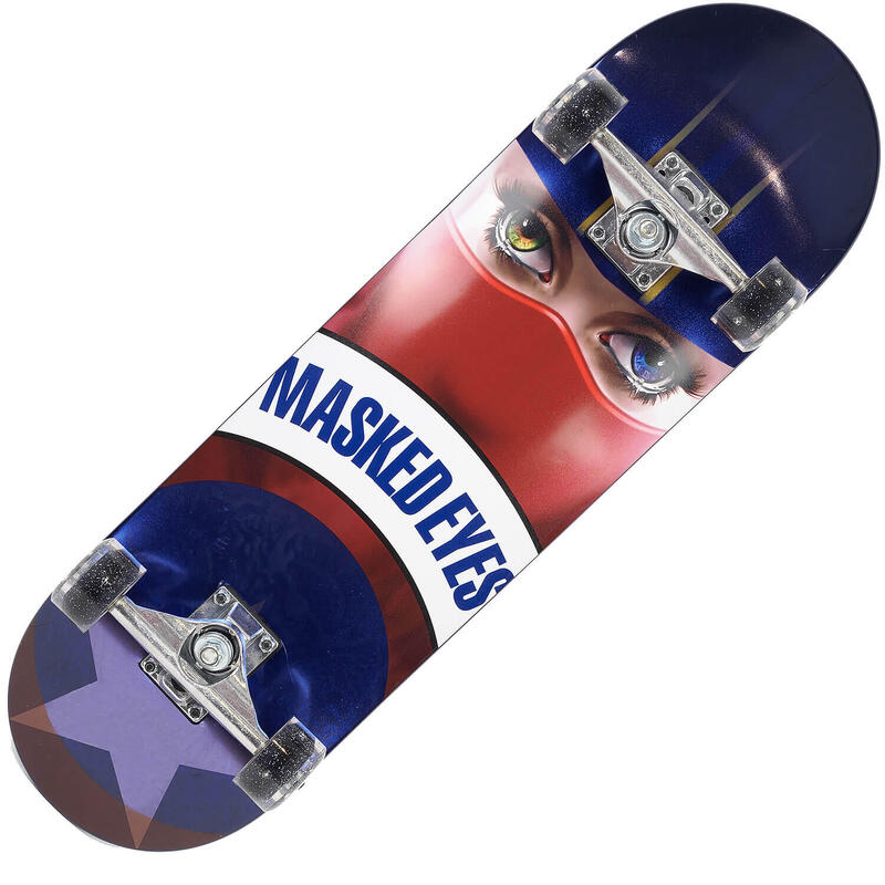 Skateboard dublu print, aluminium truck, 70 x 20 cm, metalizat, Masked Eyes