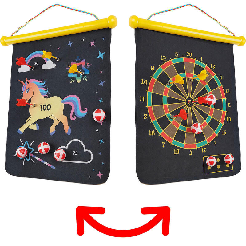 Joc Darts magnetic pentru copii Unicorn, cu 4 sageti si 4 bile velcro, 34x45 cm