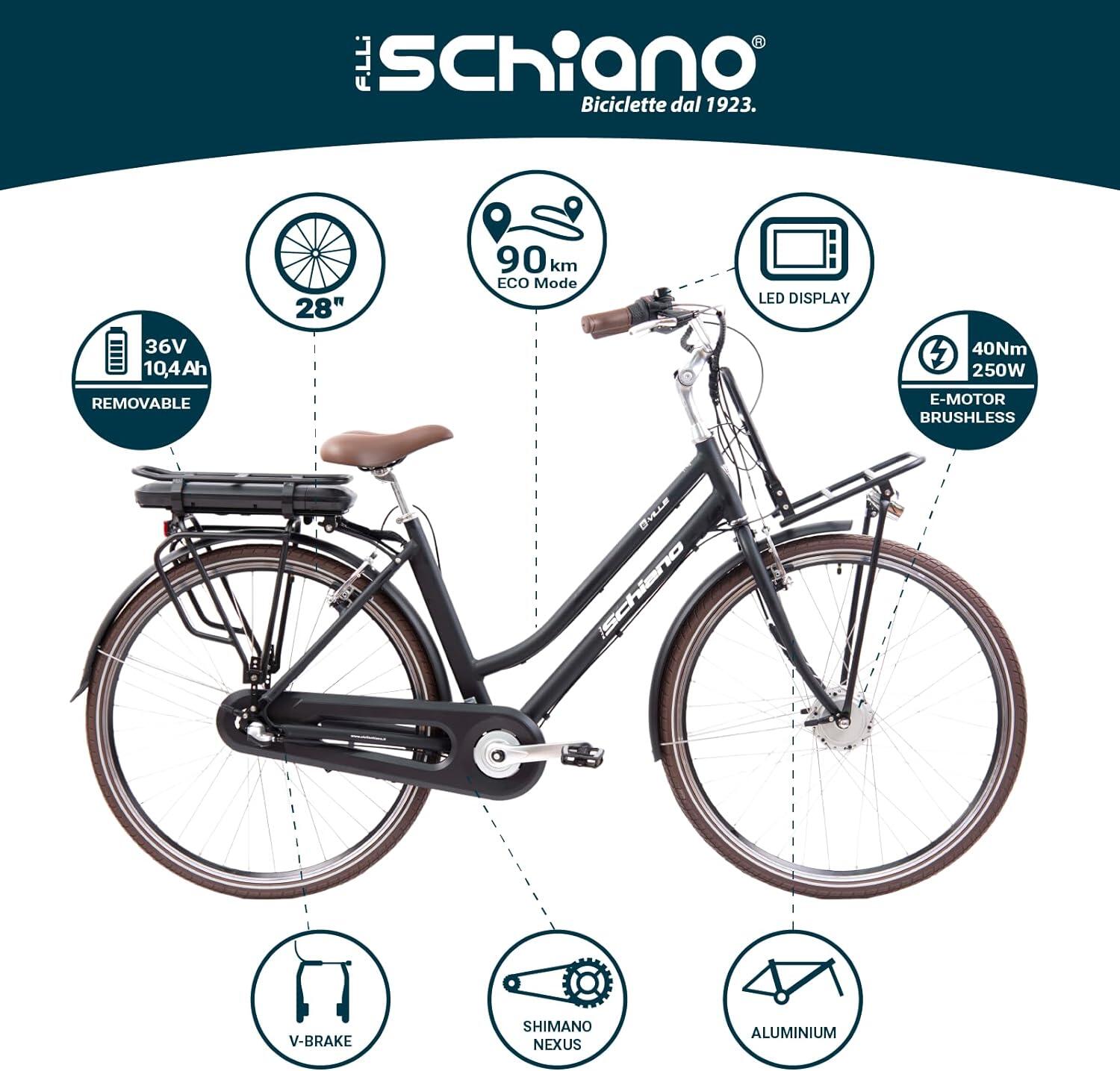 E-Ville 28 city bike, a pedalata assistita, telaio in alluminio, rigida 5/6