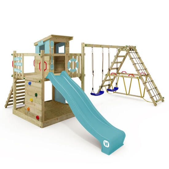 Aire de jeux Smart Surf avec balançoire et toboggan bleu pastel