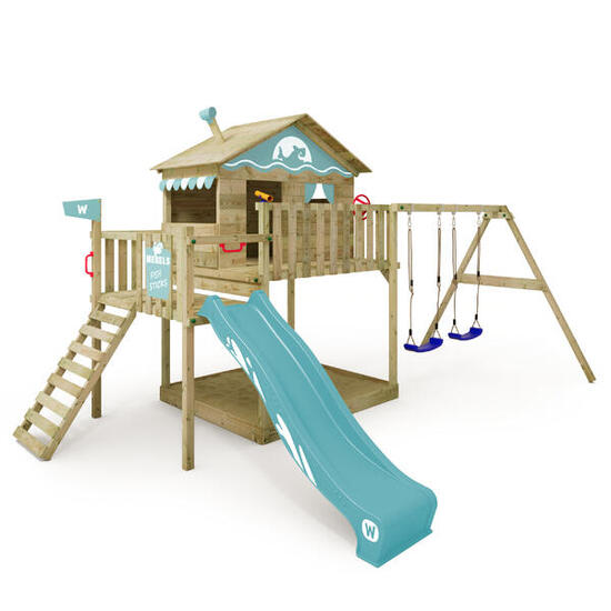 Aire de jeux Smart Coast avec balançoire et toboggan bleu pastel