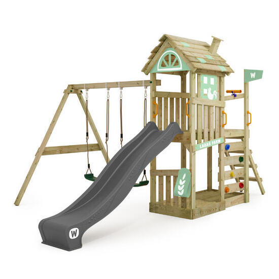 Aire de jeux FarmFlyer avec toboggan anthracite + bâche vert pastel