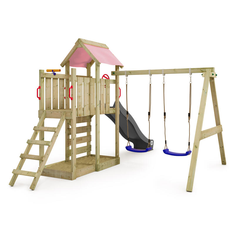 Aire de jeux Portique bois MultiFlyer avec balançoire anthracite