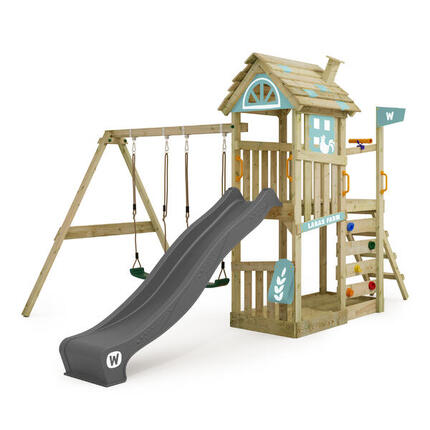 Aire de jeux FarmFlyer avec toboggan anthracite + bâche bleu pastel
