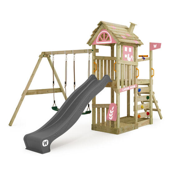Aire de jeux FarmFlyer avec toboggan anthracite + bâche rose pastel