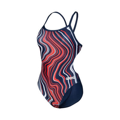 Arena Badeanzug Challenge Back Marbled Navy-Rot Multi