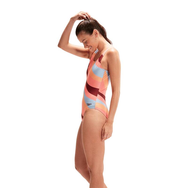 Speedo Womens Printed U-Back Oxblood/ Soft Coral/ Nectarine/ Blue Tack