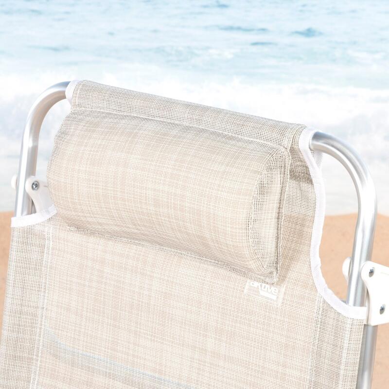 Aktive Cadeira de praia dobrável e reclinável 7 posições bege c/almofada e alças