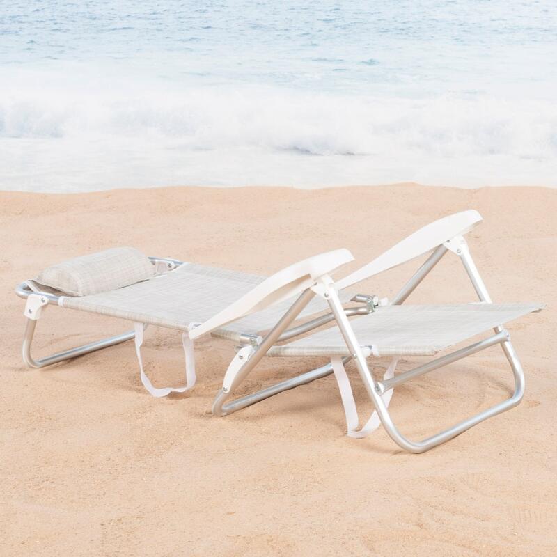 Aktive Silla de playa plegable y reclinable 7 posiciones beige c/cojín y asas