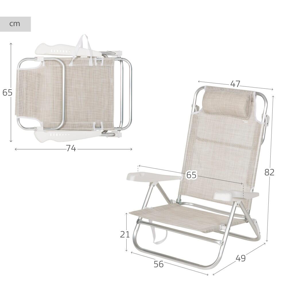 Aktive Sedia da spiaggia pieghevole e reclinabile a 8 posizioni beige 4/7