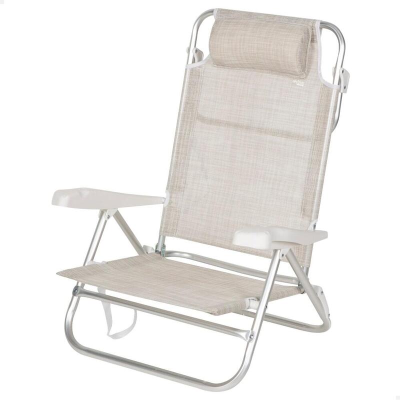 Aktive Cadeira de praia dobrável e reclinável 7 posições bege c/almofada e alças