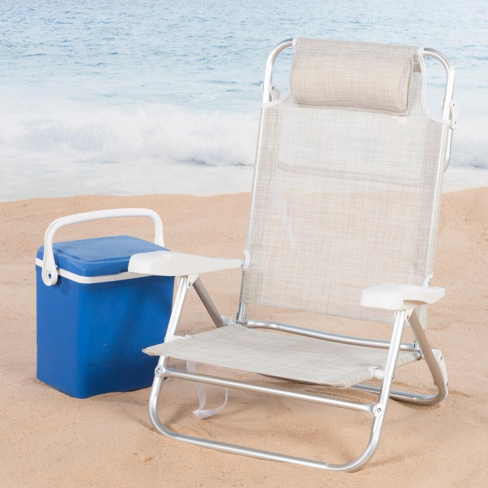 Aktive Sedia da spiaggia pieghevole e reclinabile a 8 posizioni beige 2/7