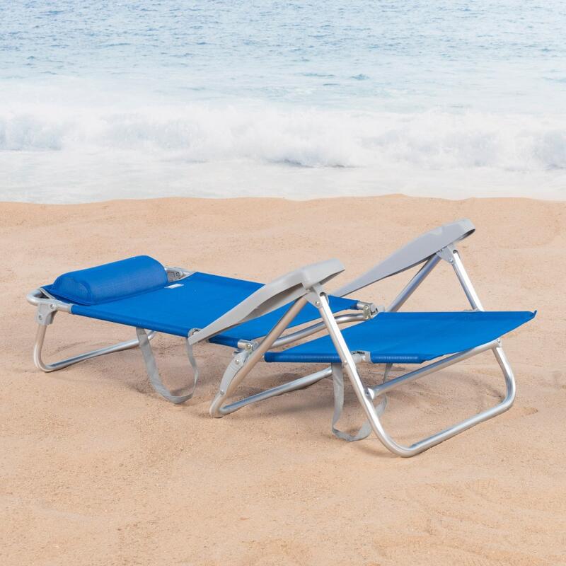 Aktive Silla de playa plegable y reclinable 7 posiciones azul c/cojín y asas