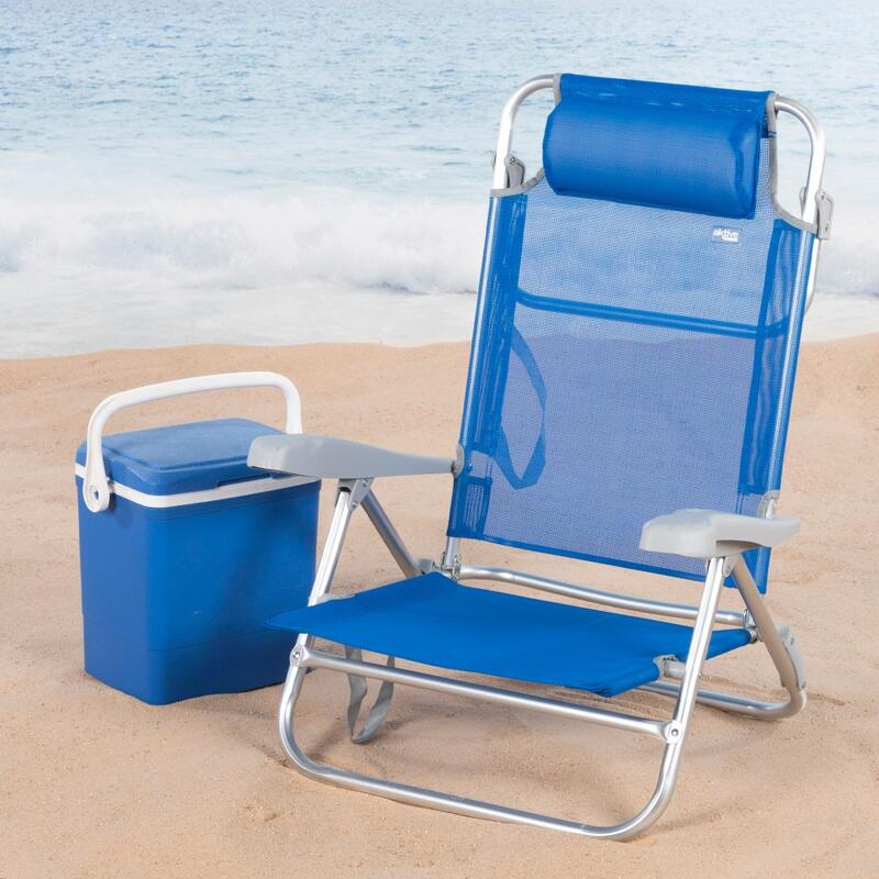 Aktive Silla de playa plegable y reclinable 7 posiciones azul c/cojín y asas