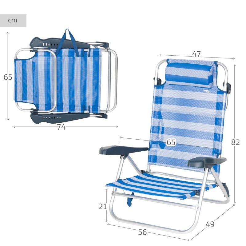 Aktive Silla de playa plegable y reclinable 7 posiciones marinera c/cojín y asas