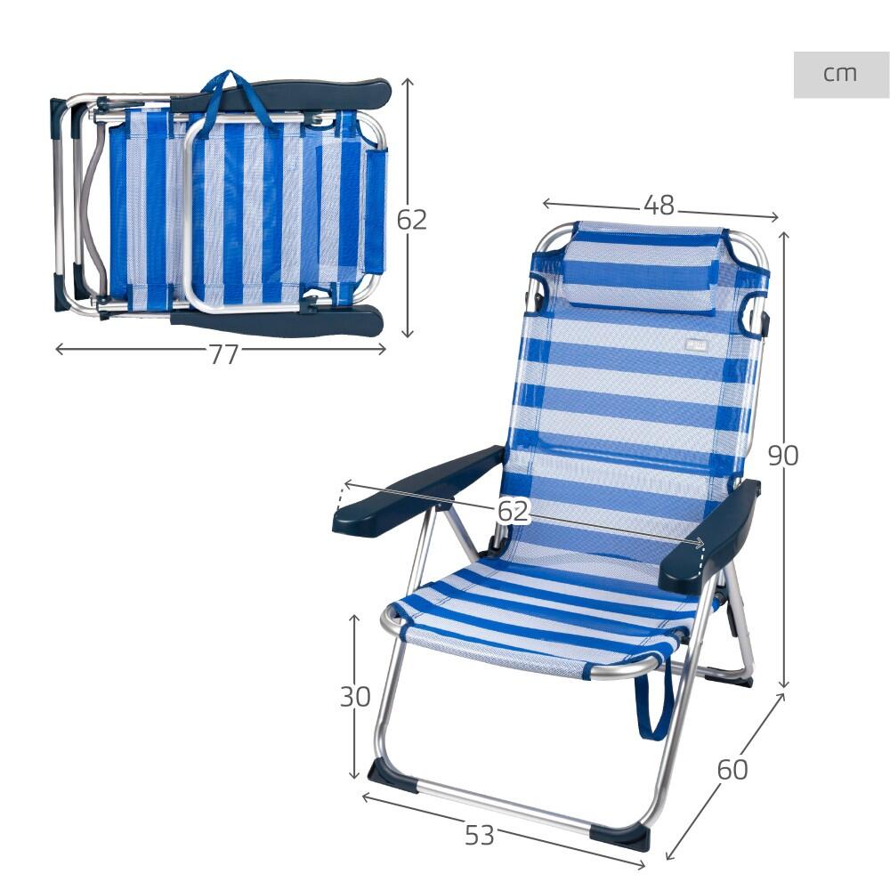 Silla de playa y tumbona 2 en 1 plegable rayas c/cojín Aktive 4/7