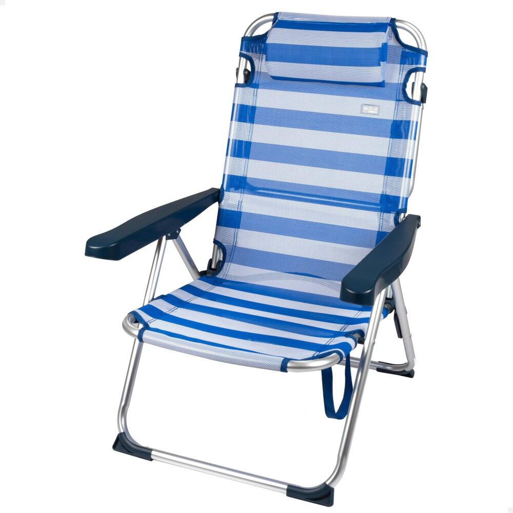 Aktive - Chaise Longue De Plage Pliante Rayée 2 En 1 Avec Coussin Aktive - Siège Pliant - Bleu - Taille Unique - Decathlon