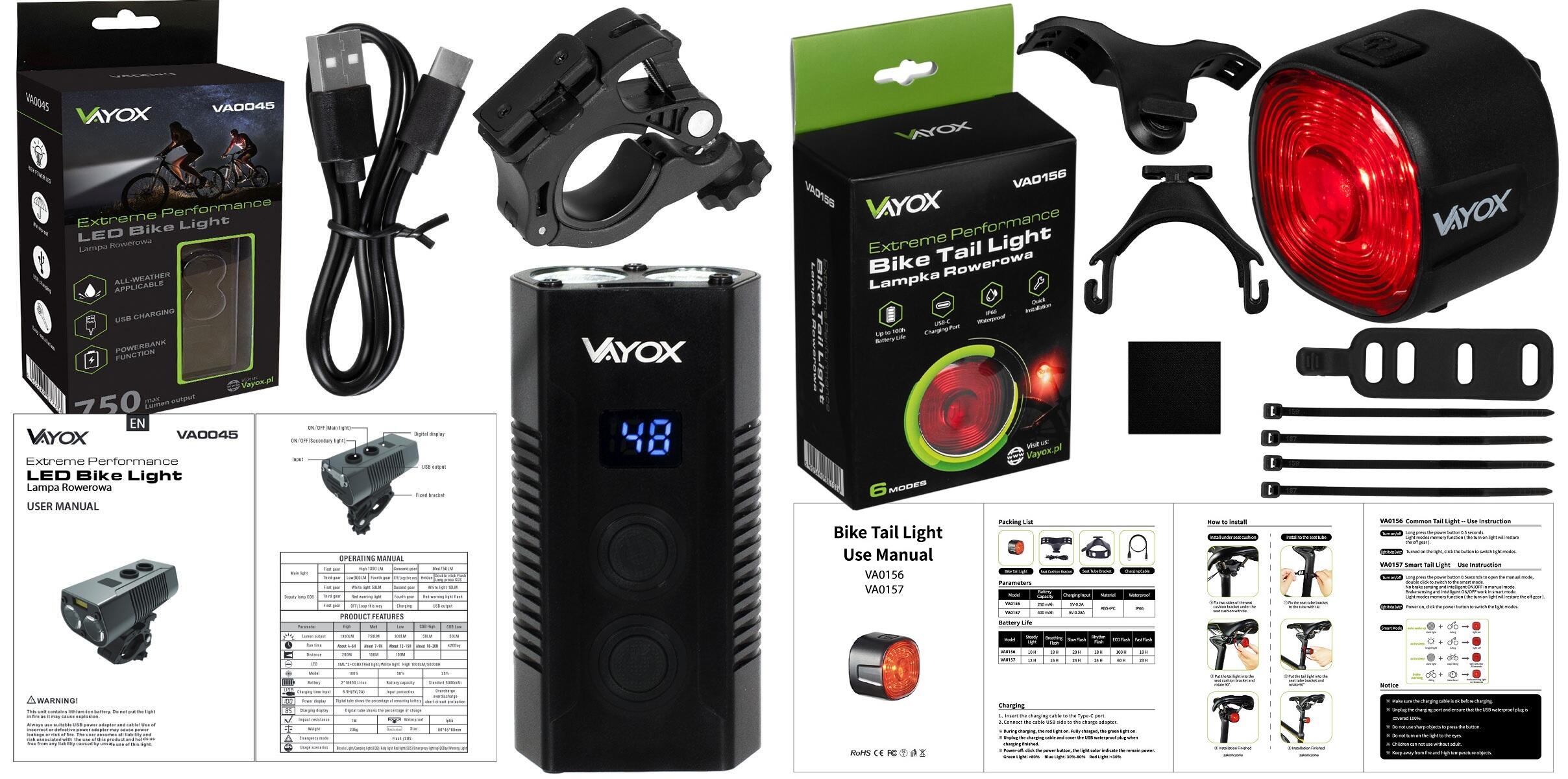 Conjunto de luzes para bicicleta VAYOX VA0045 + VA0156 dianteira e traseira 7/7