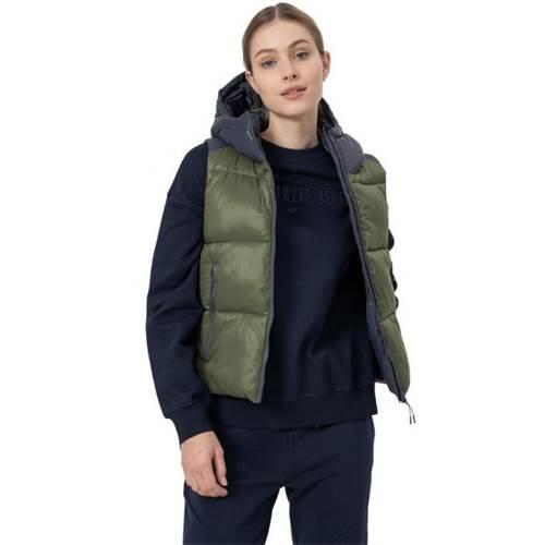 Vestă damă matlasată cu glugă, Khaki, XS
