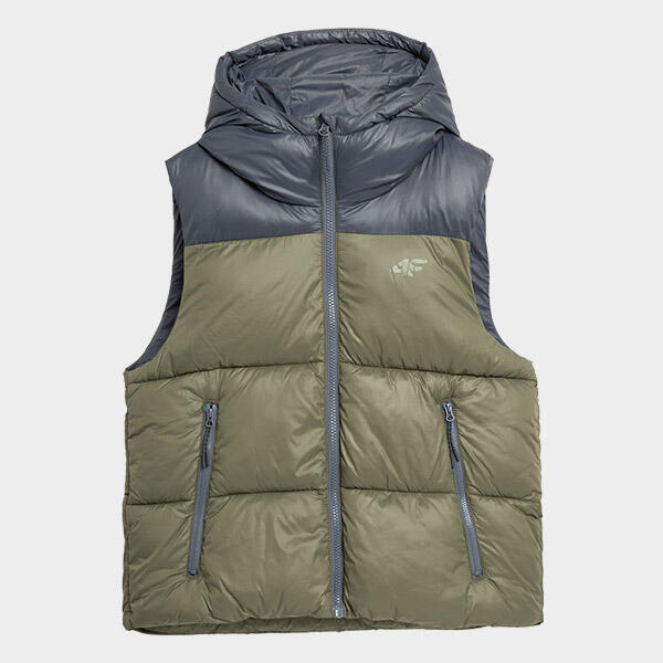 Vestă damă matlasată cu glugă, Khaki, XS