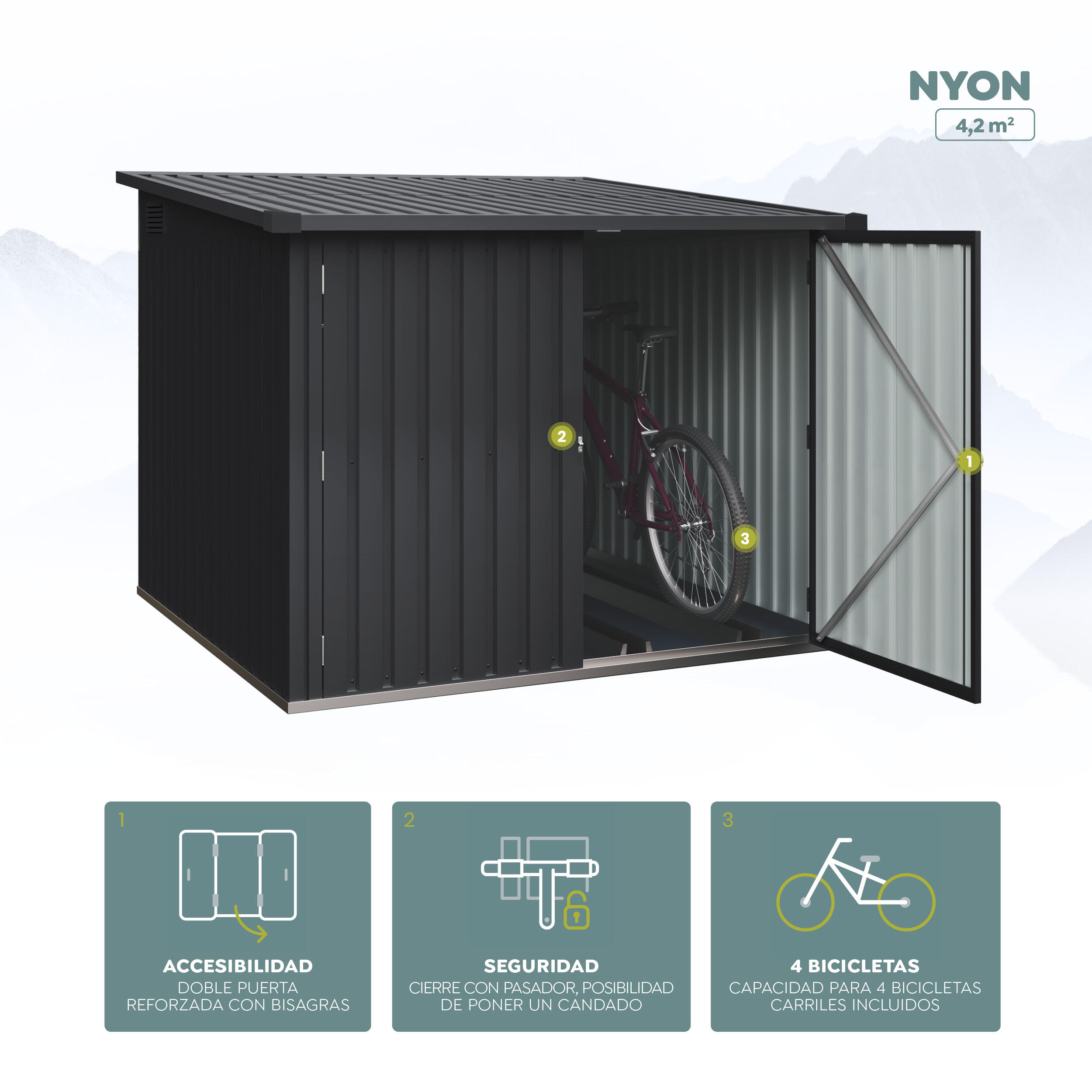 Armoire à vélos Nyon 4,2 m² extérieure pour 4 vélos, rangement sécurisé 2/5