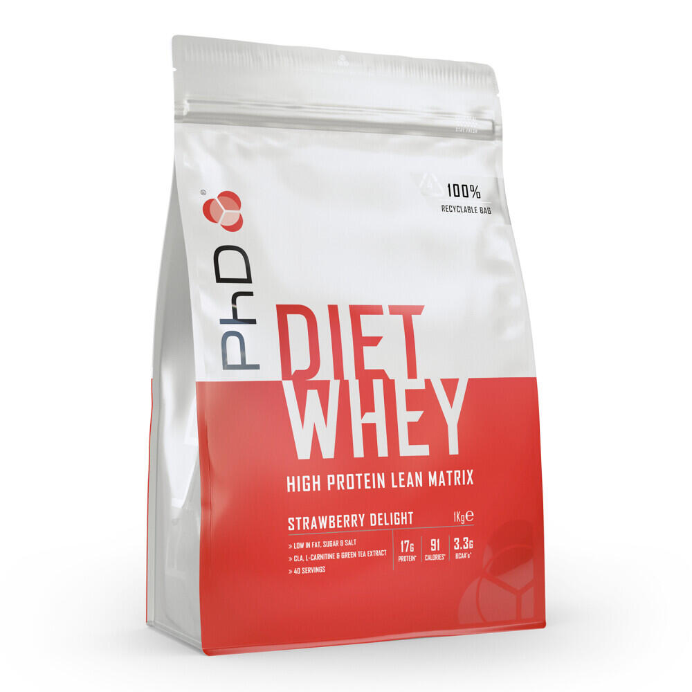 PhD Nutrition | Diet Whey Powder | Strawberry Delight Flavour | 1kg 1/3