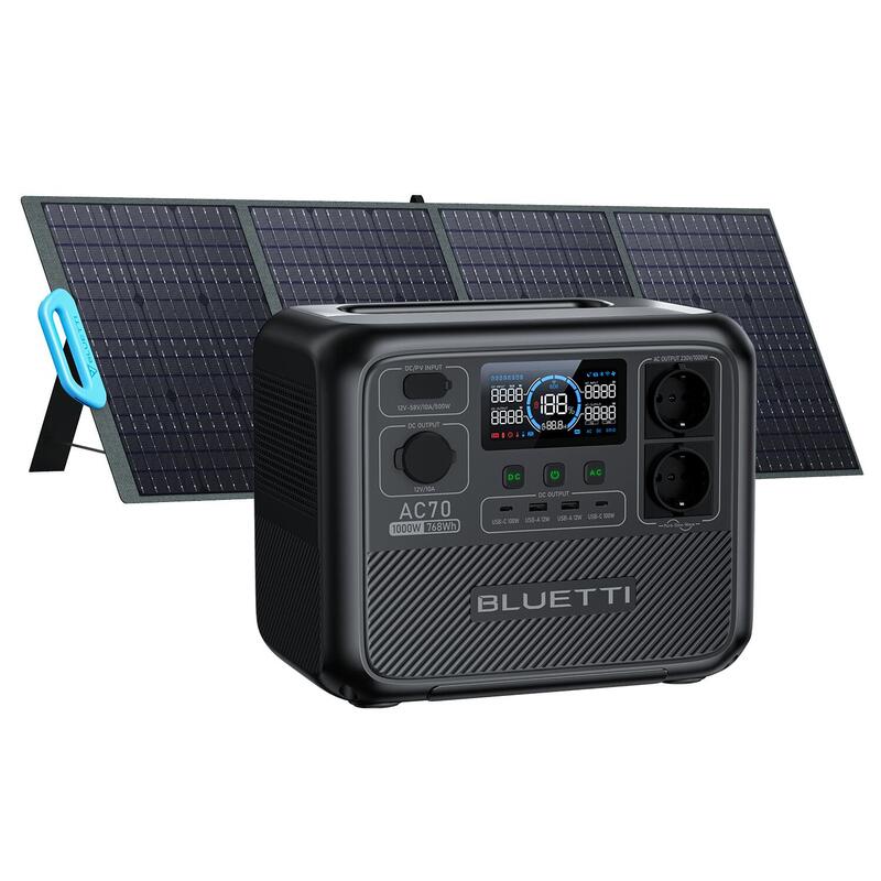 BLUETTI AC70+PV200 zonnegenerator kit, 768Wh/1000W LiFePO4 batterij voor Camping