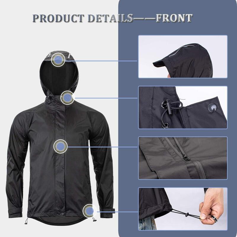 Manteaux Imperméables Veste de Pluie de Sport Coupe Vent pour Vélo Noir 3XL