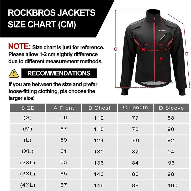 Veste Imperméable de Vélo Thermique Noir Rouge XL