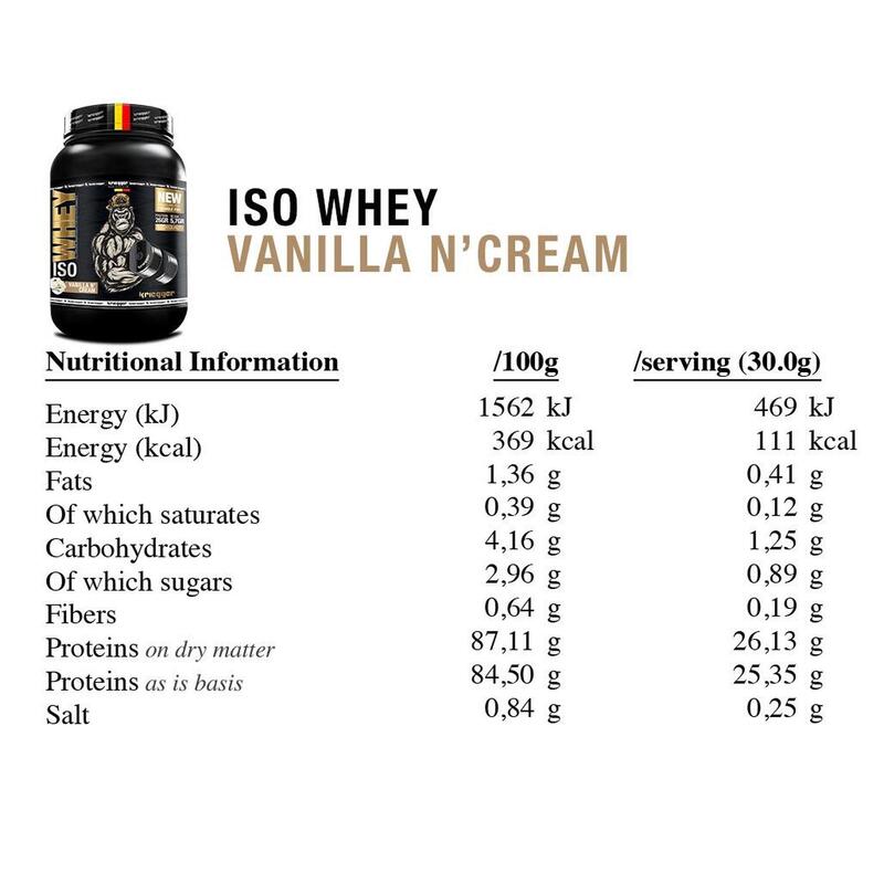 Isolate Protéine Whey véritable goût vanille et crème 908Gr