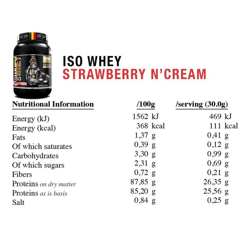 Isolate Protéine Whey véritable goût fraise et crème 908Gr