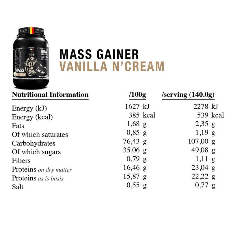 Gainer Body Weight echt eiwit vanilla n'cream smaak 3000Gr