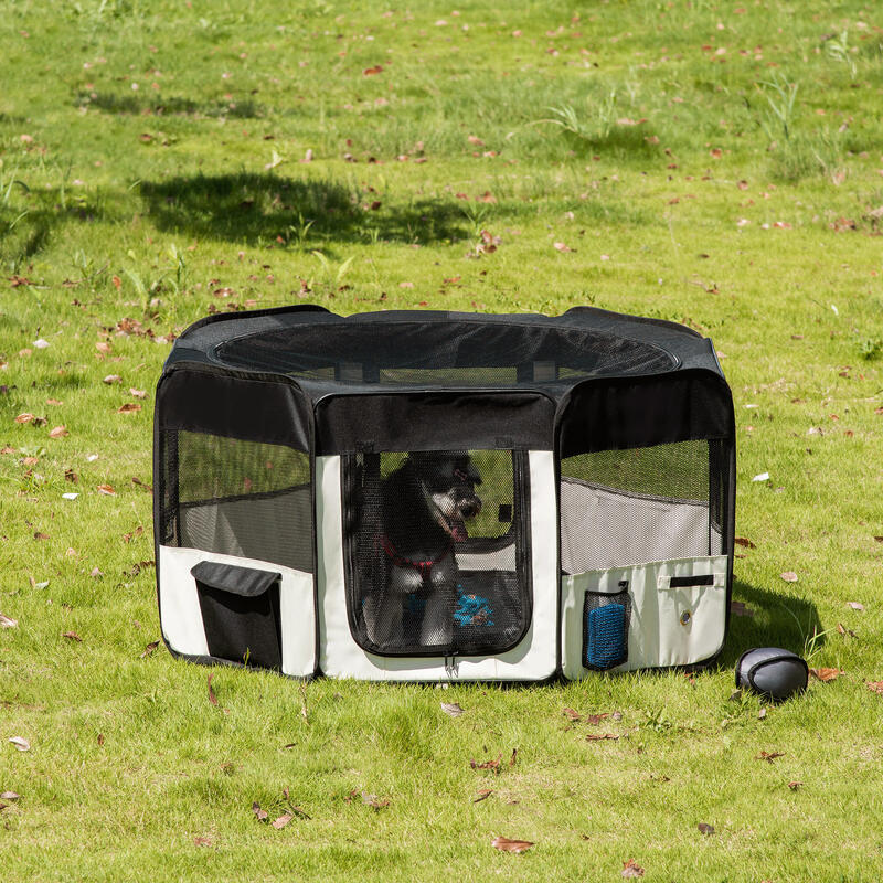 PawHut Parque Plegable para Perros Ø114x58 cm Negro