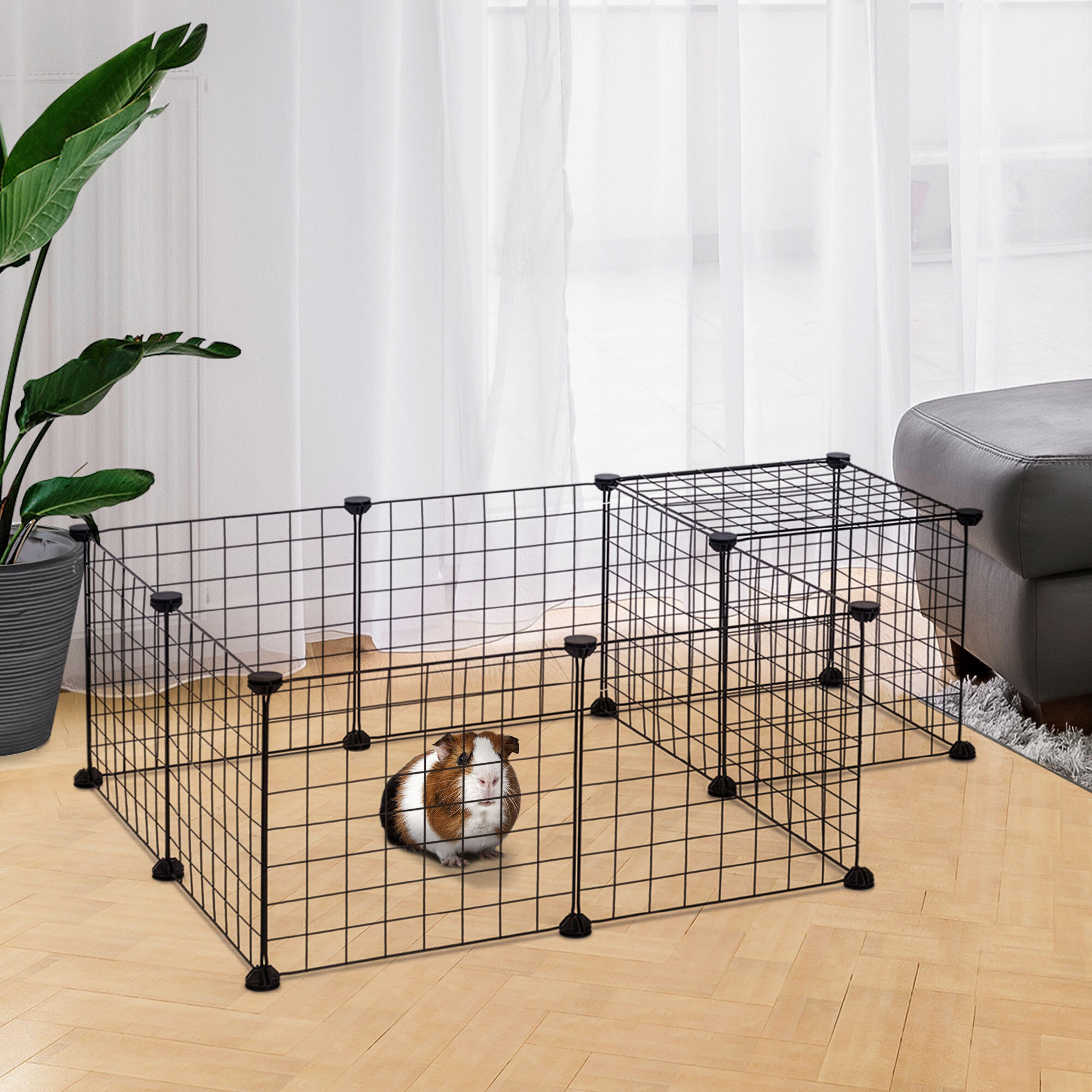 Valla Metálica para Mascotas PawHut 106x73x36 cm Negro 2/7