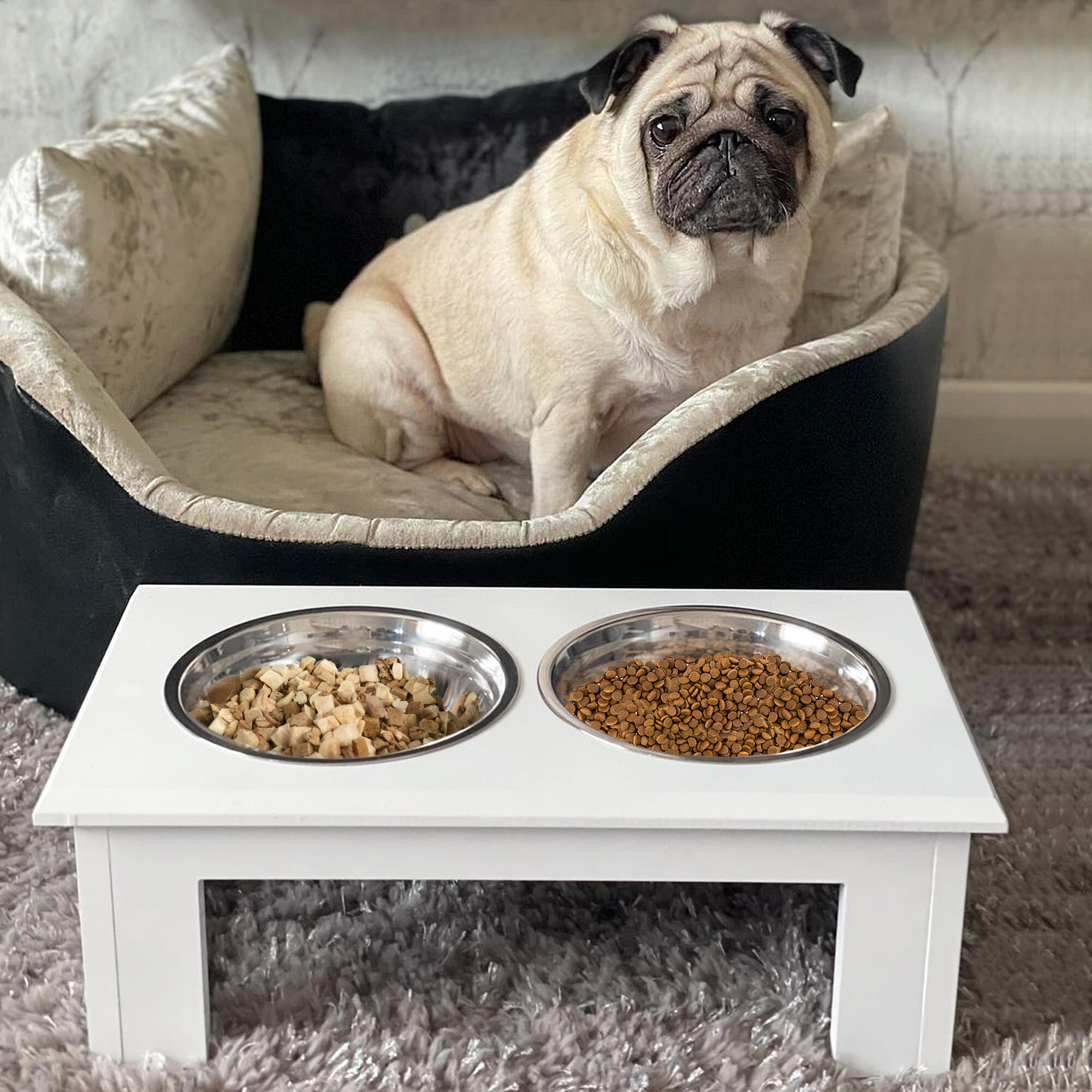 Comedero Elevado para Perros PawHut 44x24x15 cm Blanco 2/7