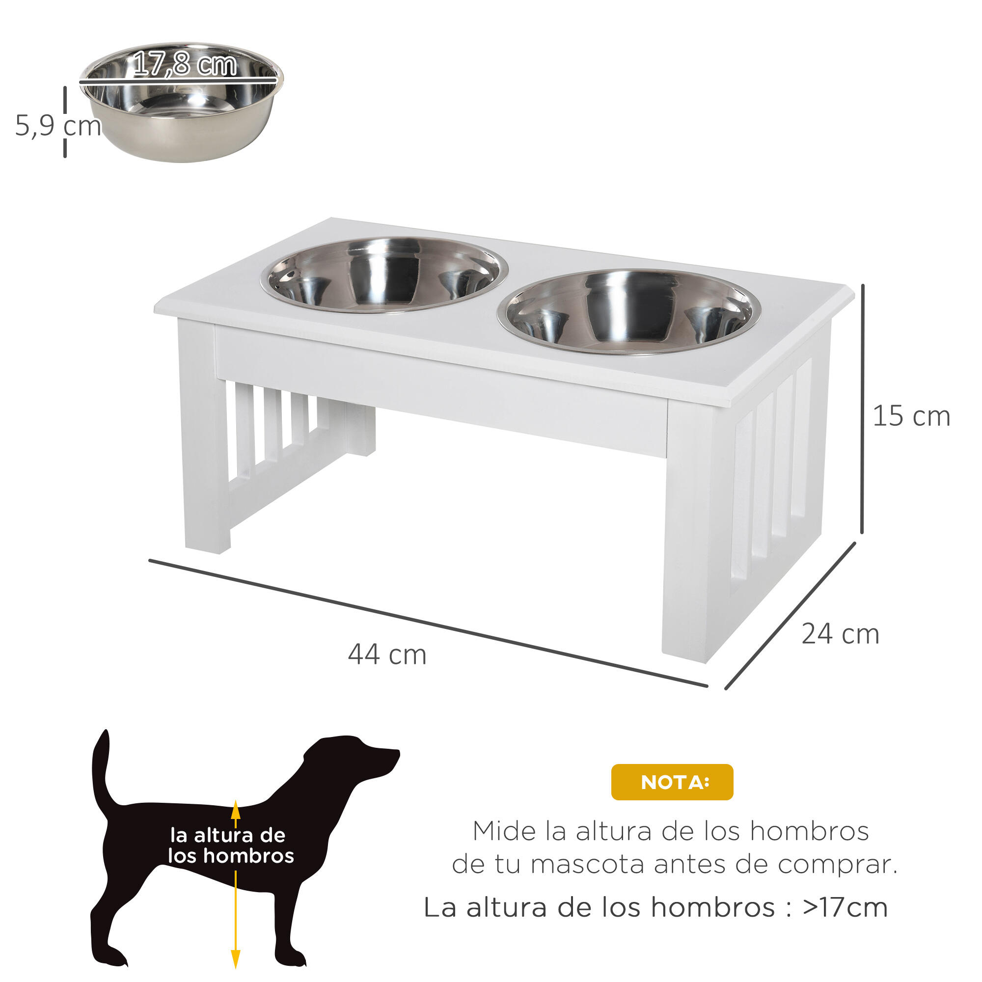 Comedero Elevado para Perros PawHut 44x24x15 cm Blanco 3/7