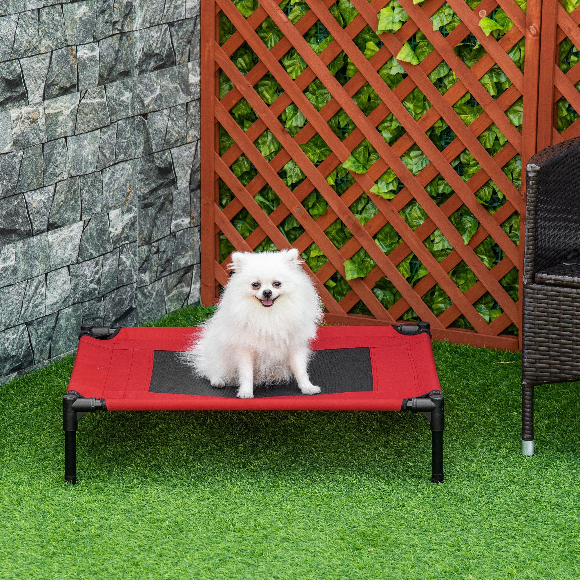 PawHut Cama Elevada para Perros  Portátil Cama para Mascotas 76x61x18 cm Rojo 2/7