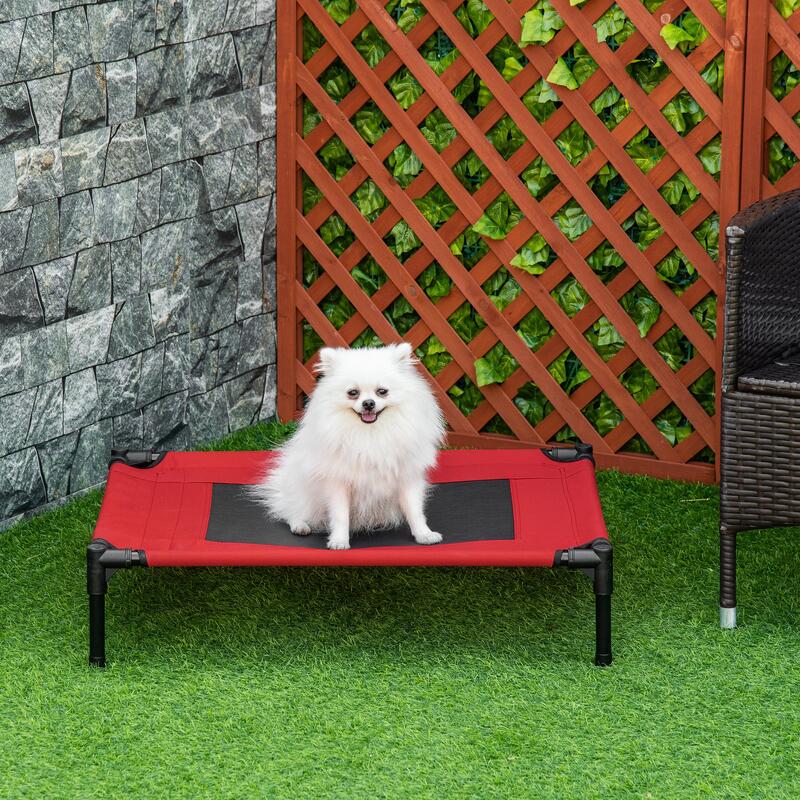 PawHut Cama Elevada para Perros  Portátil Cama para Mascotas 76x61x18 cm Rojo