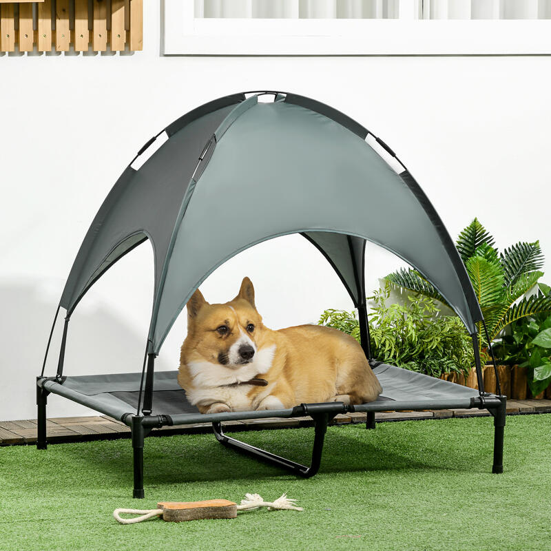 PawHut Cama Elevada para Mascotas Portátil con Toldo Extraíble