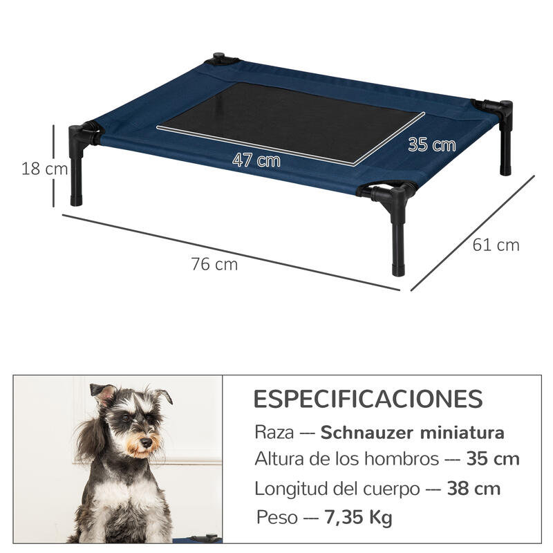 Cama Elevada para Perros PawHut 76x61x18 cm Azul