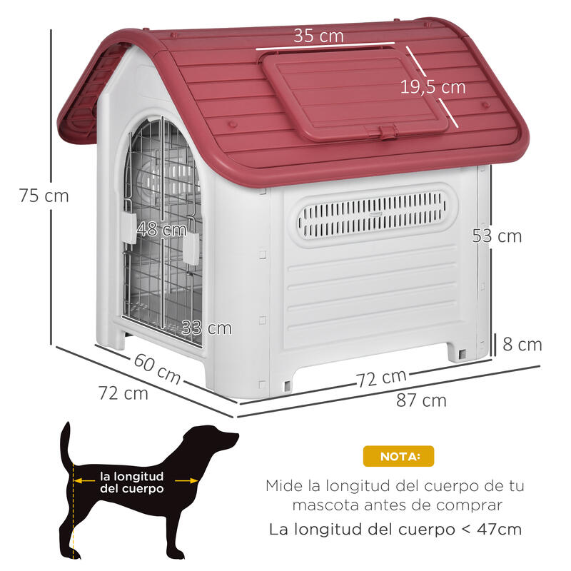PawHut Caseta para Perro con Puerta Extraíble Base Elevada 3 Respiraderos