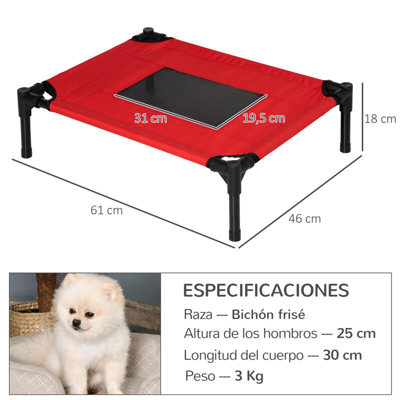 PawHut Cama Elevada para Perros  Portátil Cama para Mascotas  64x46x18 cm Rojo