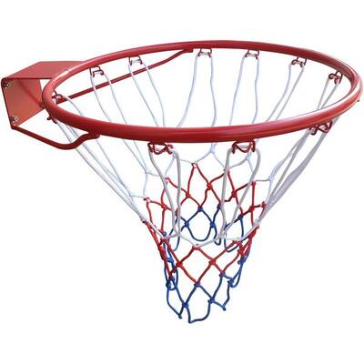 Basketbalring met gekleurde net en bevestiging voor buiten