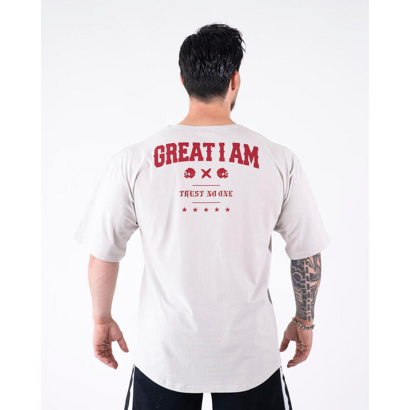 T-Shirt Homem Cinza Oversized Trust GREAT I AM