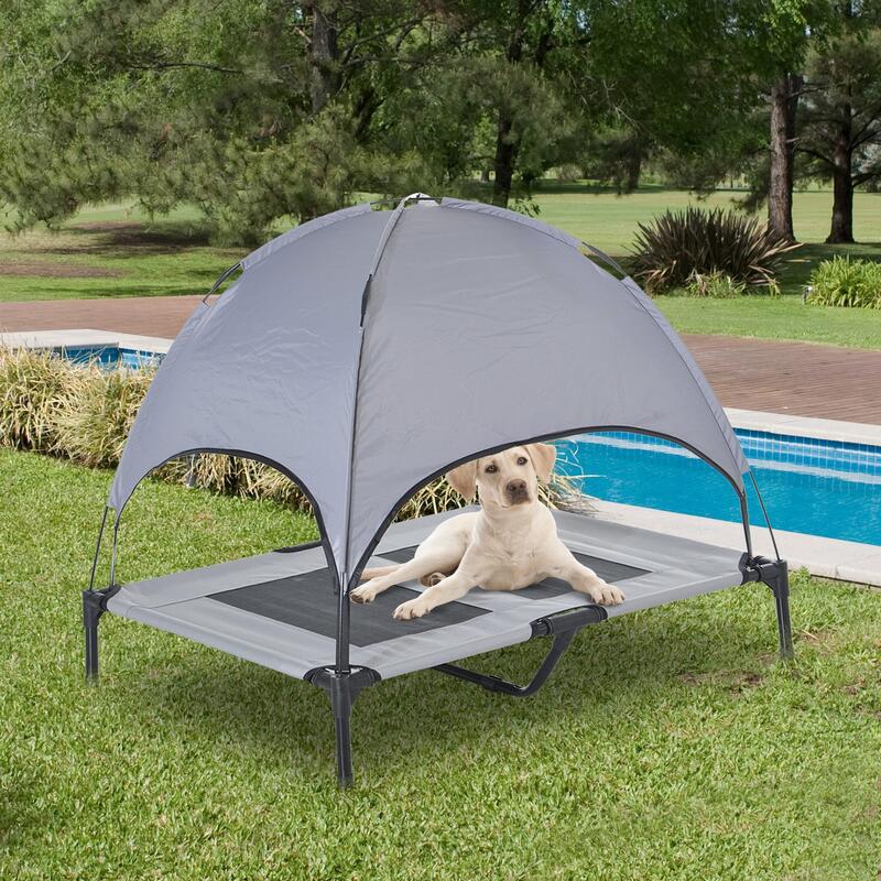 PawHut Cama Elevada para Mascotas Portátil con Toldo Extraíble