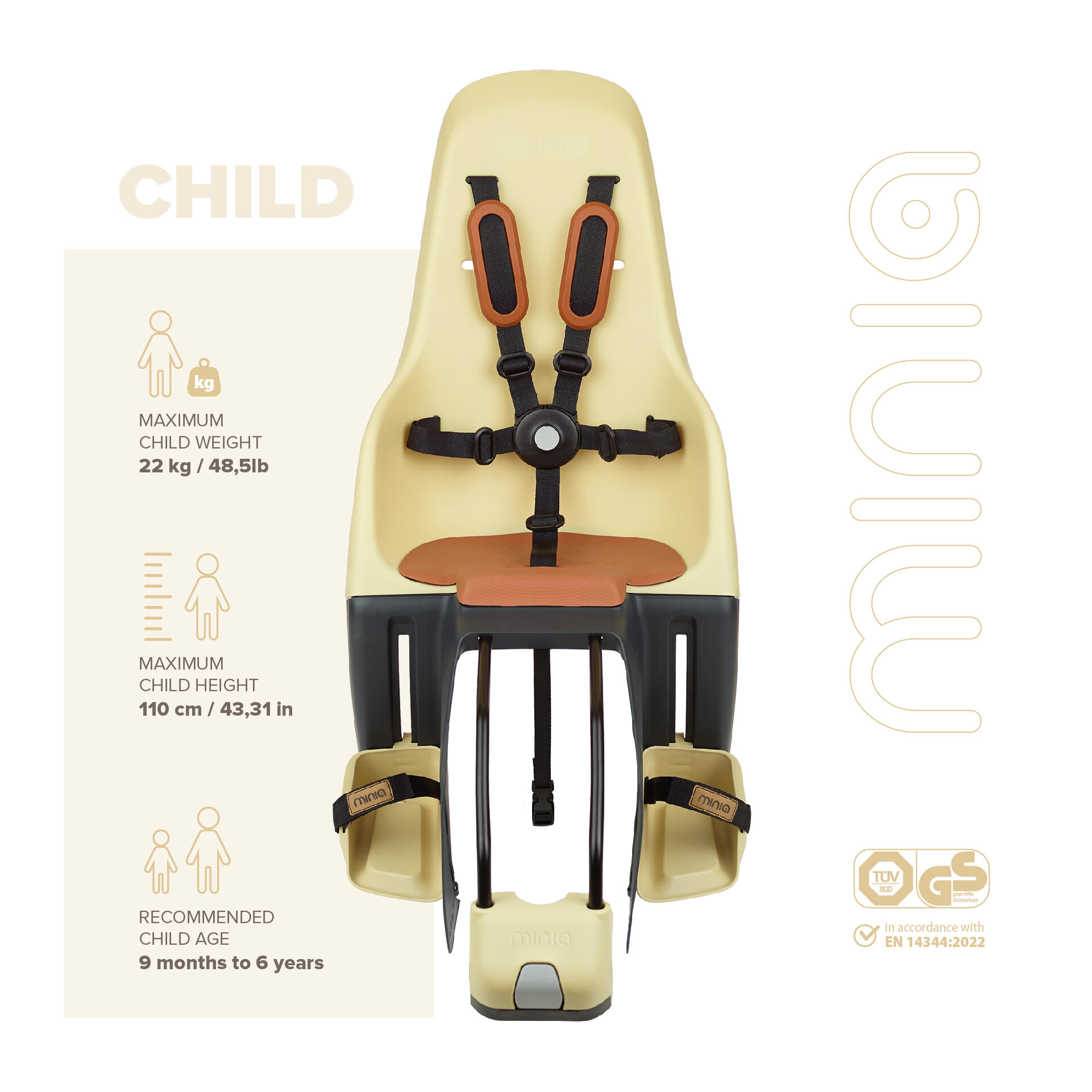Seggiolino Posteriore Bambini Bicicletta Al Telaio MINIA Blu Nettuno 3/7