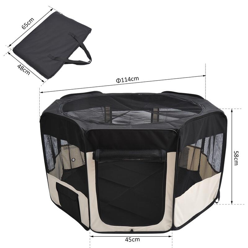 PawHut Parque Plegable para Perros Ø114x58 cm Negro