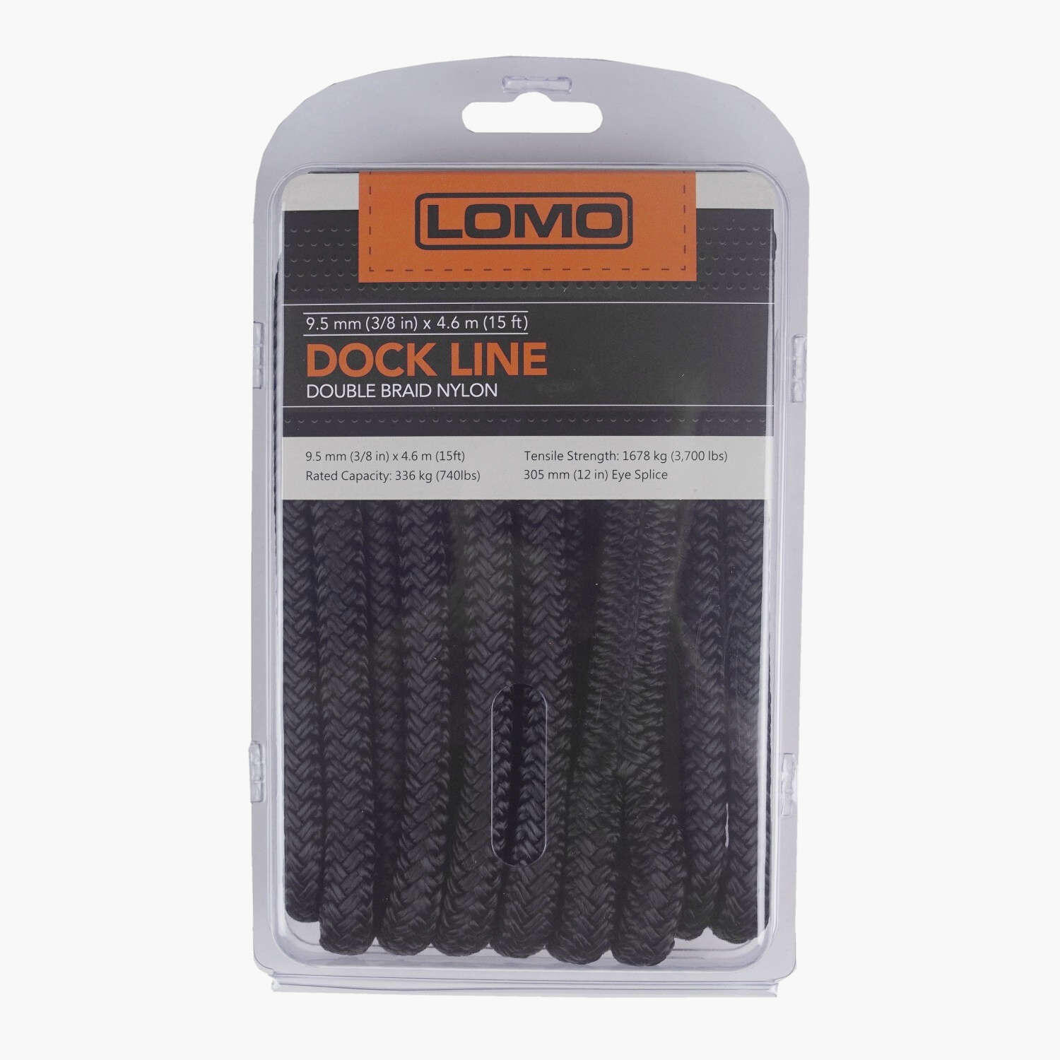 LOMO Lomo Dock Line / Mooring Line, 9.5mm x 4.6m Double Braided Nylon Rope - Black
