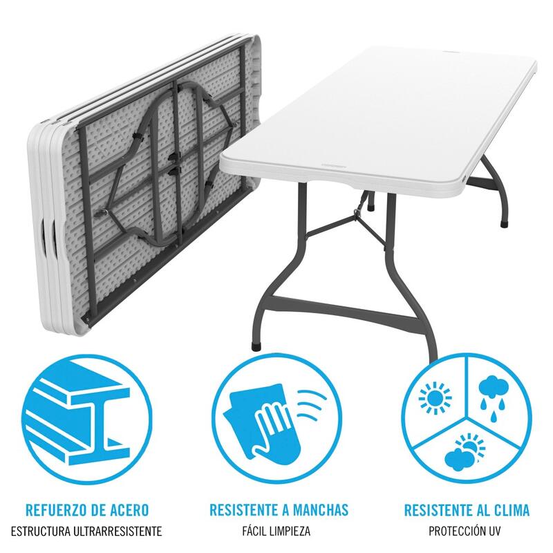 Mesa rectangular patas plegables blanco efecto granito Lifetime 182 x 76 x 74 cm