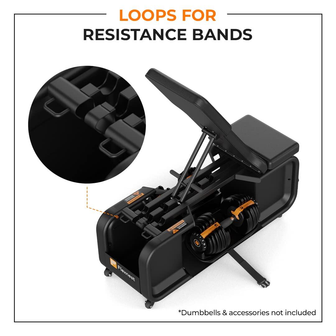 Flexnest Flexbench Pro Incline and Flat Bench with Adjustable Dumbbell Storage & Kettlebell Storage